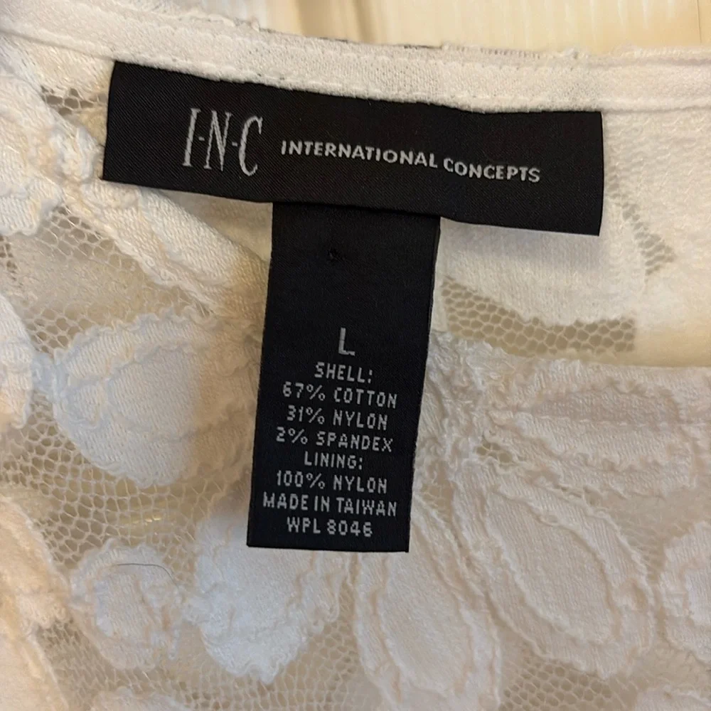 INC International Concepts White Lace Floral Top - Picture 3 of 4